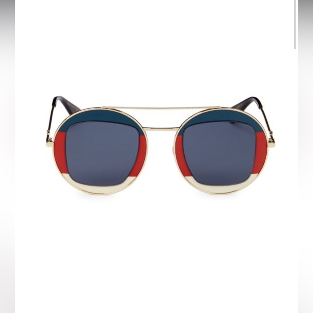 GUCCI 
Round Frame Sylvie Web Sunglasses GG0105S Gold